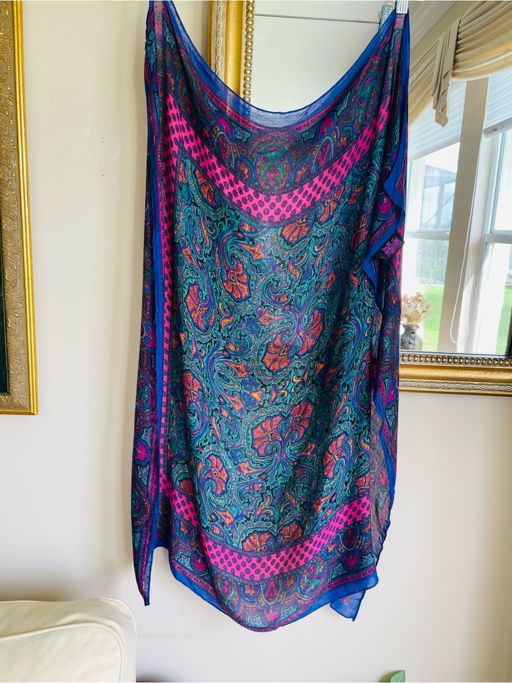 Vintage 80s Soft Rayon Rollover Stitched Edges Floral Square Scarf. 35”x 35”